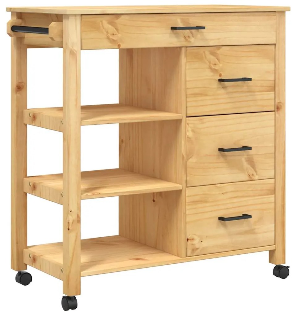 376112 vidaXL Кухненска количка "MONZA" 84x40x88,5 см борово дърво масив