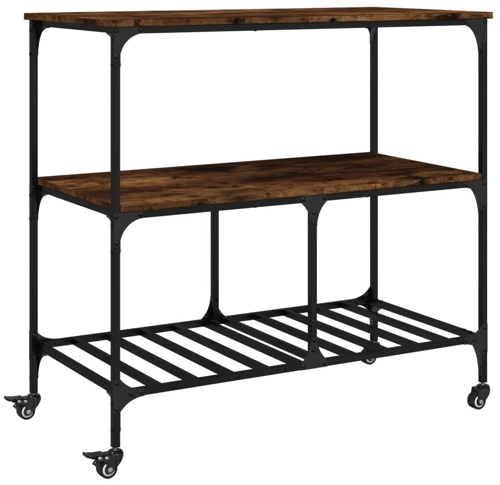 842308 vidaXL Кухненска количка, опушен дъб, 100x50x95 см, инженерно дърво