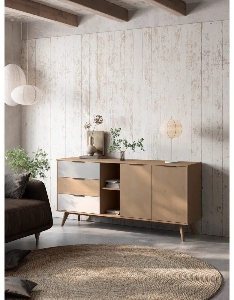 Нисък скрин от естествен дъб 165x81 cm Elfa - Marckeric