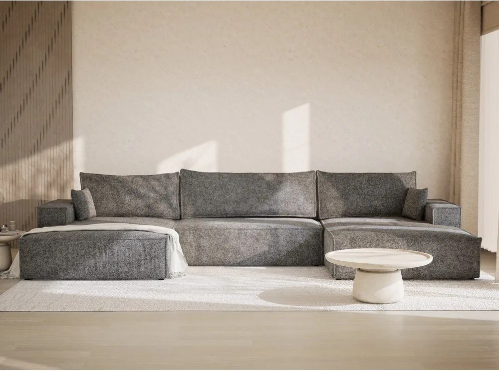 Сив шенилов сгъваем/с място за съхранение ъглов диван (U форма) Kyoto – Maison de Rêve