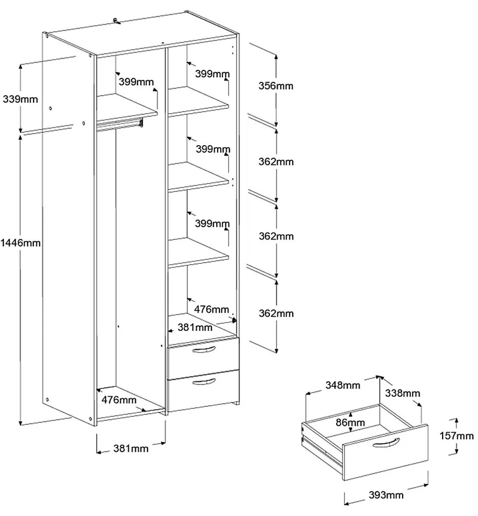 Гардероб Dorm 2-врати с огледало-Fusiko