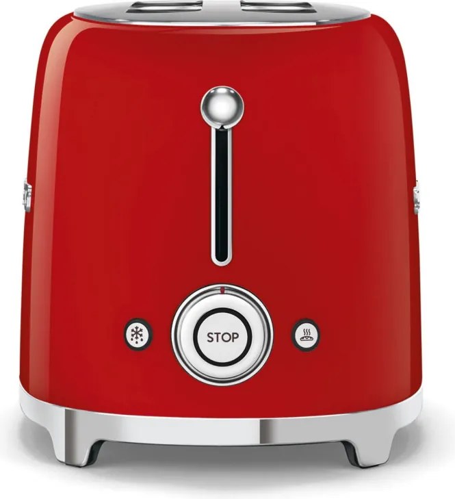 Тостер за хляб SMEG 50's Style TSF01RDEU, 950W, 2 филии, 6 нива, Тавичка за трохи, Вграден кабел, Неръждаема стомана, Червен