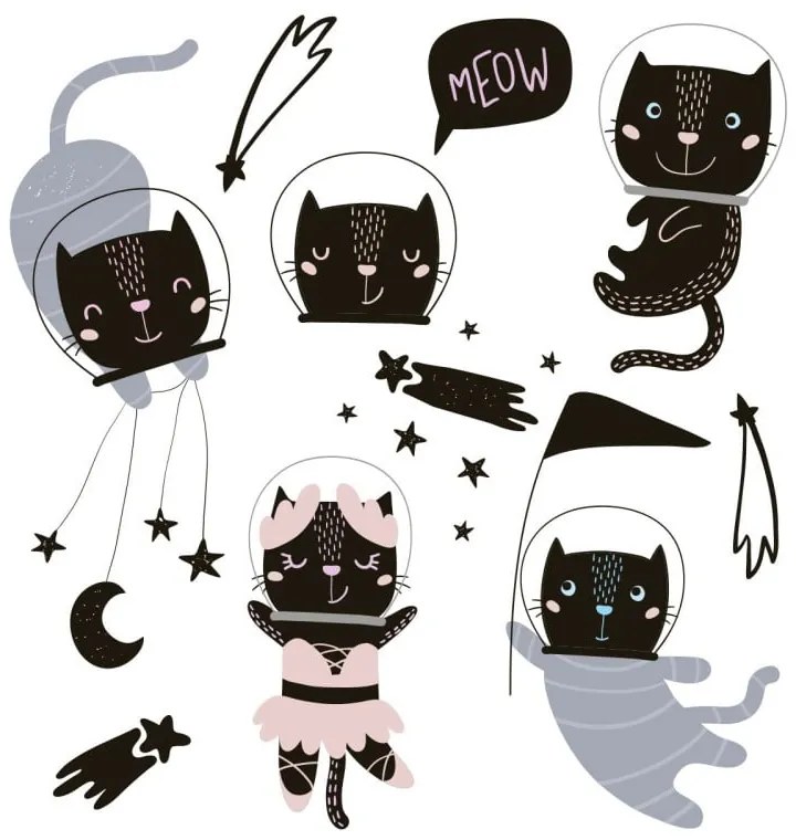 Комплект стикери за стена Скандинавски животни Космонавт Котки - Ambiance