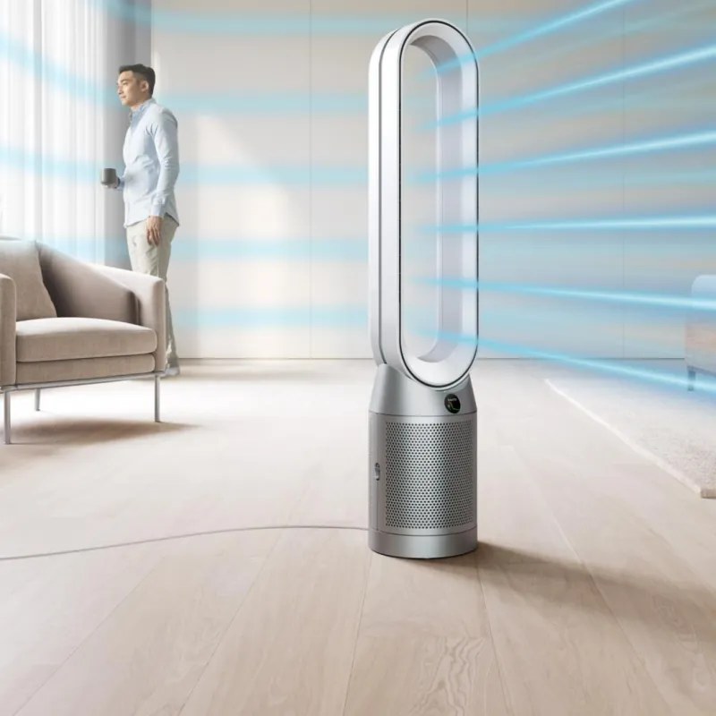 Пречиствател за въздух Dyson Purifier Cool PC1 544901-01, 50W, 30 м2, 287 l/s, 10 скорости, Air Multiplier™, Wi-Fi, Bluetooth, Осцилация, Бял/сребрист