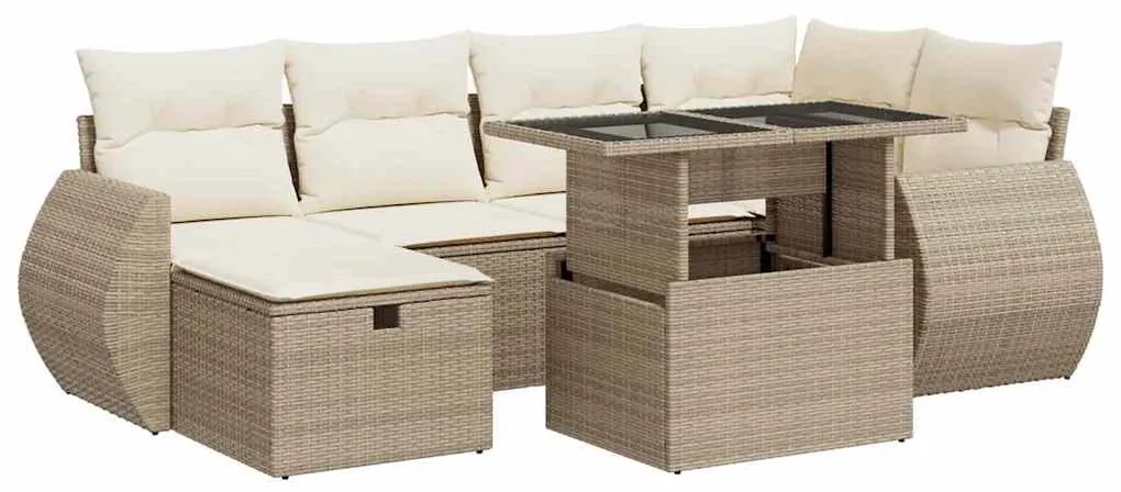 3327898 vidaXL Градински диван с възглавници, 7 части, бежов полиратан