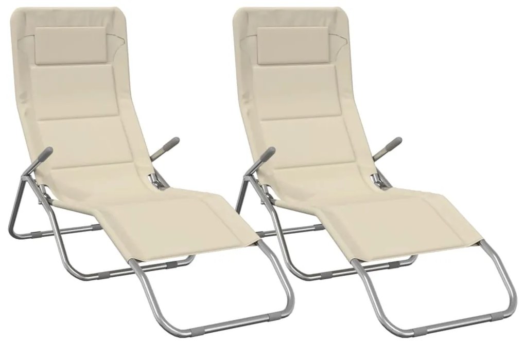360173 vidaXL Сгъваеми шезлонги 2 бр кремав текстилен и боядисана стомана