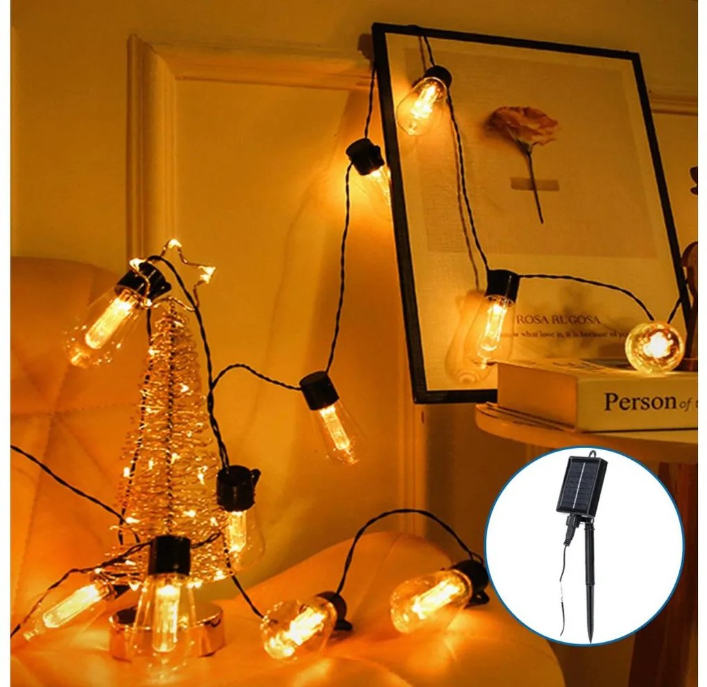 Aigostar - LED соларен коледен гирлянд 20 LED/11,5м IP65 топла бяла светлина