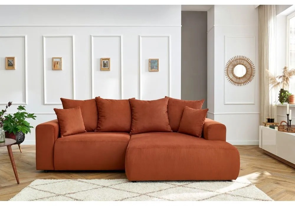 Оранжев кадифен ъглов диван Enjoy – Bobochic Paris