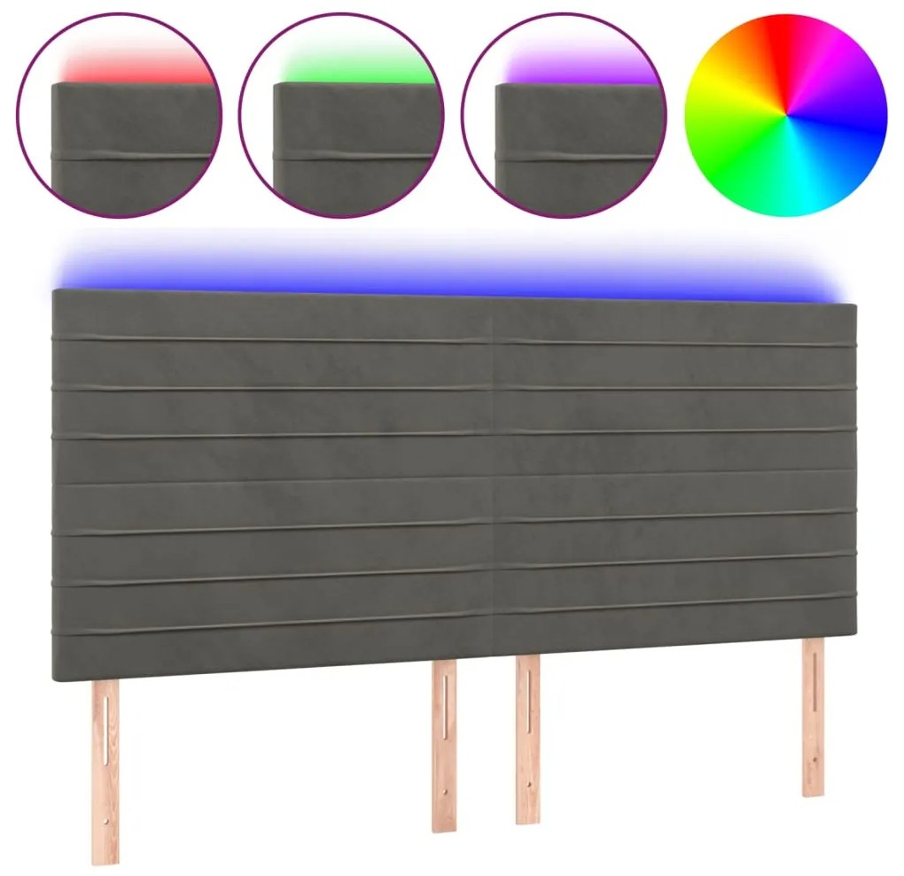 3122631 vidaXL LED горна табла за легло, тъмносива, 200x5x118/128 см, кадифе