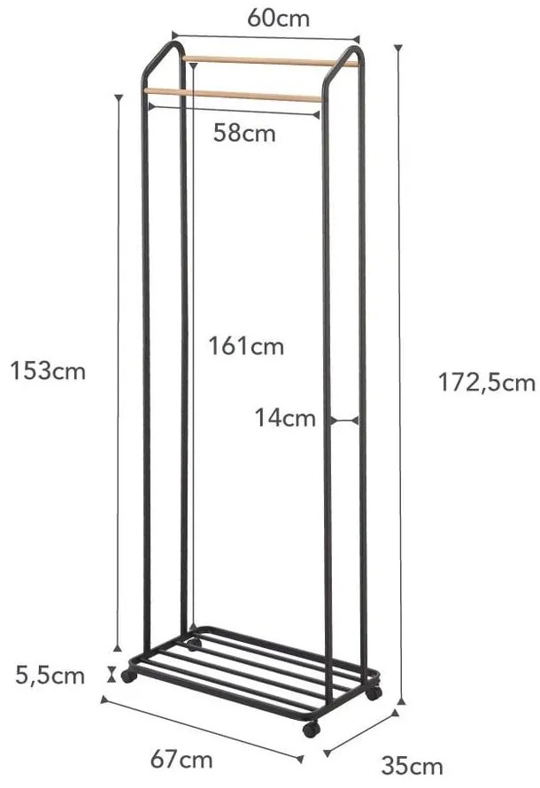 Черна метална стойка за дрехи на колелца Tower – YAMAZAKI