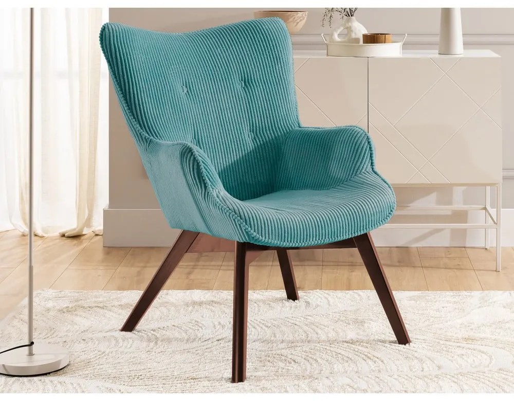 Тюркоазен фотьойл с табуретка от рипсено кадифе Niko – Ropez