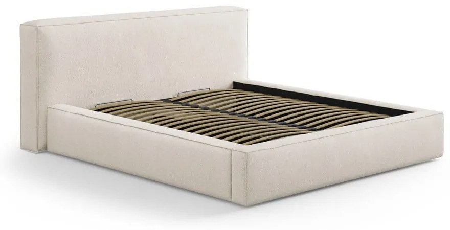 Кремаво двойно легло 200x200 cm тапицирано с място за съхранение с включена подматрачна рамка Simon Olivia – Micadoni