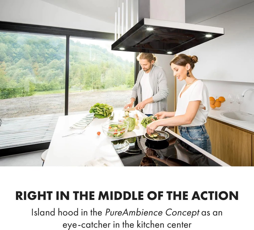 Klarstein Valeria, островен абсорбатор, 90 cm, изсмукваща сила 650 m³/h, сензор, LED, стъкло, неръждаема стомана