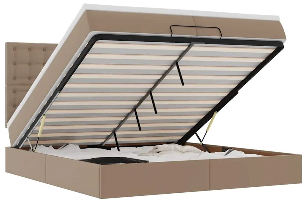 3313874 vidaXL Османска легло с матраци&LED капучино 200x200см изкуствена кожа