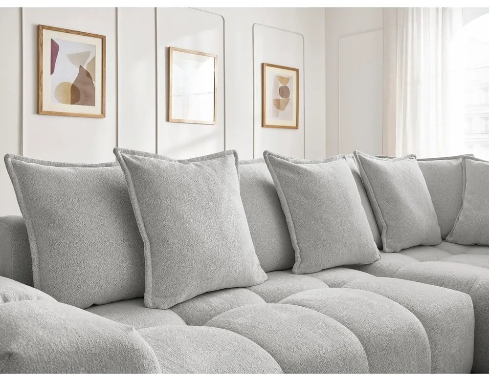 Светлосив шенилов сгъваем/с място за съхранение ъглов диван (десен ъгъл/L форма) Everest – Bobochic Paris