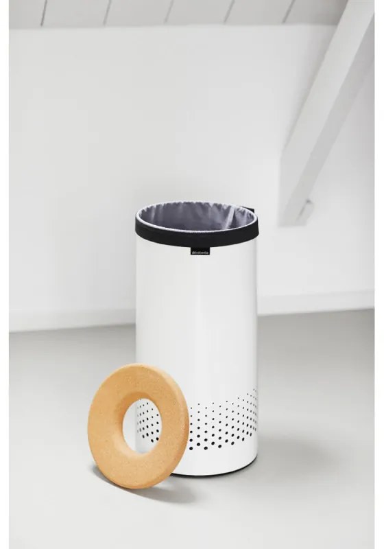 Кош за пране Brabantia 90300239, 35 л, Корков капак, Пълнене без отваряне, Вентилационни отвори, Бял