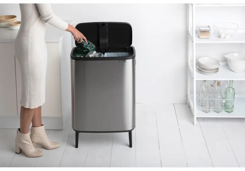 Кош за боклук Brabantia Bo Touch Hi 1001265, 2x30 л, Плътно прилепване към стена, Реглаж на краката, Устойчив на отпечатъци, Инокс/мат