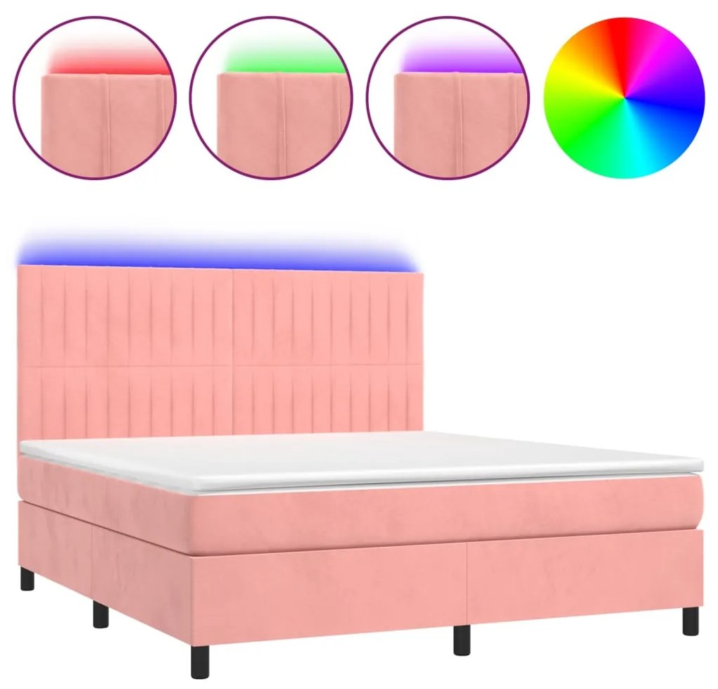 3136256 vidaXL Боксспринг легло с матрак и LED, розово, 160x200 см, кадифе