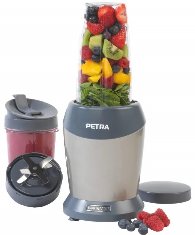 Разопакован: Нутри блендер Petra NutriMax, 6 ножа, 1000W, Купа 1 л, Без BPA, Сив/син