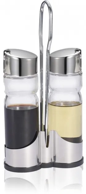 Стъклени бутилки за зехтин/оцет 2бр на стойка - с хромирани капачки CLASSIC LINE/ N-408