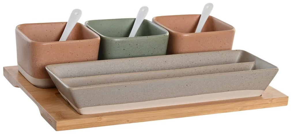 Комплект за предястие DKD Home Decor 26 x 9 x 4 cm Порцелан Многоцветен Бамбук 8 Части Скандинавски