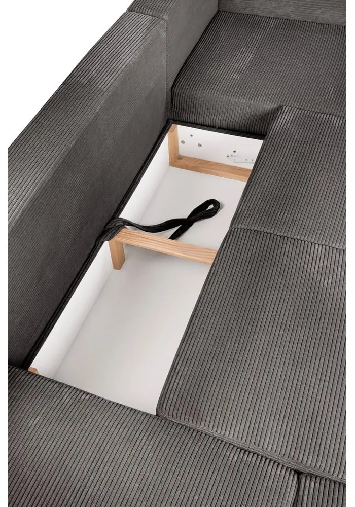 Сив сгъваем ъглов диван от рипсено кадифе (ляв ъгъл/"U" форма) Tori – Bonami Selection