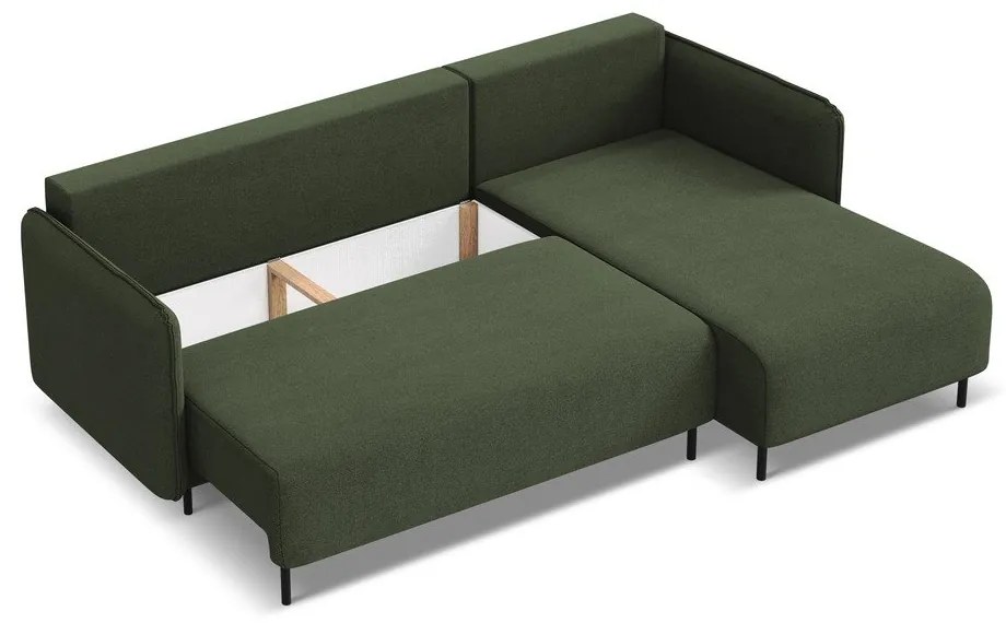 Зелен разтегателен ъглов диван с място за съхранение (десен ъгъл) Luana – Makamii