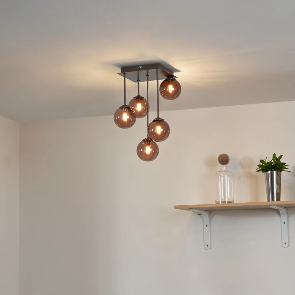 Дизайнерска таванна лампа бронз с бронзово стъкло 5-лампи - Атина