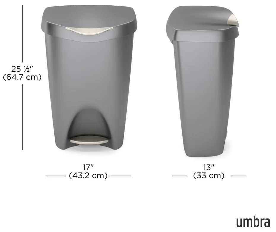 Сиво пластмасово кошче за боклук с педал 50 l Brim – Umbra