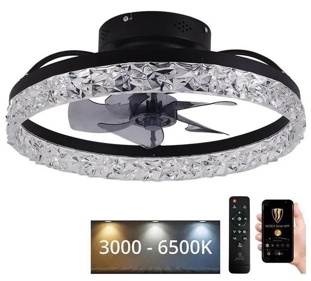 LED Димируем плафон с вентилатор LED/35W/230V 3000-6500K черен + д.у.