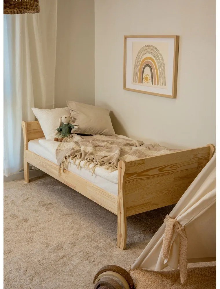Детско легло от масивен бор с включена подматрачна рамка в естествен цвят 90x200 cm Roma – Adeko