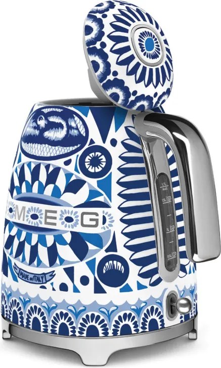 Електрическа кана SMEG Dolce & Gabbana KLF03DGBEU, 2400 W, 1.7 л, 360° основа, Гланцово покритие, Средиземноморско синьо