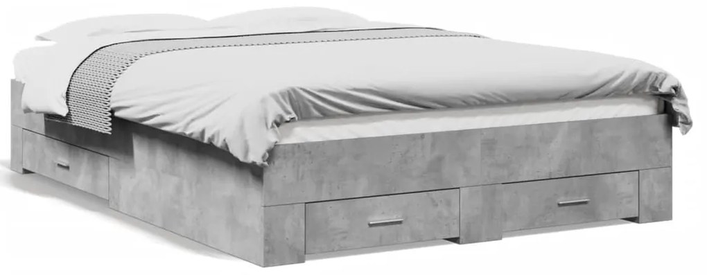 3280401 vidaXL Рамка за легло с чекмеджета, бетонно сива, 140x190 см
