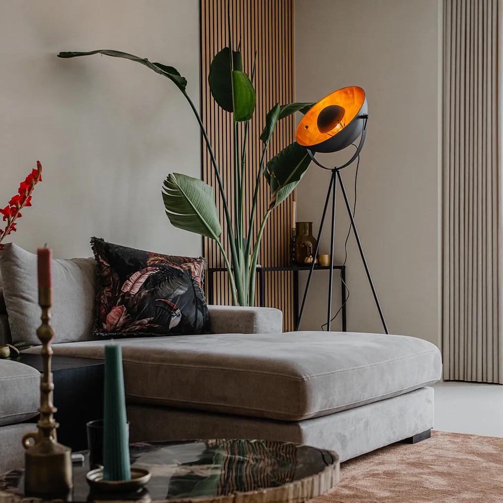 Подова лампа черна със злато 42 см регулируем триножник - Magnax