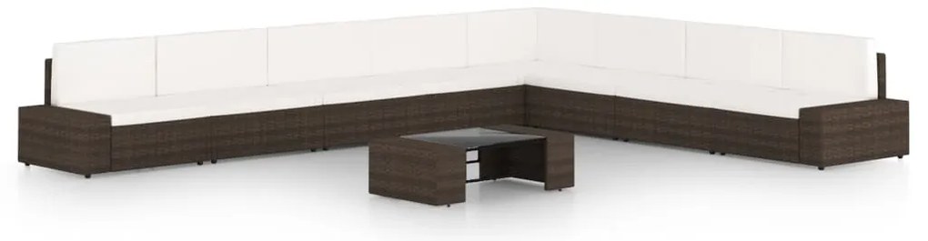3067165 vidaXL Градински комплект с възглавници, 9 части, кафяв полиратан