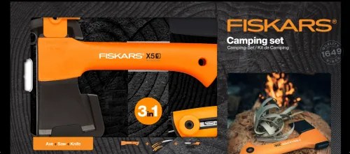 Fiskars - Къмпинг сет - Брадва XXS_X5, Телескопичен трион S SW73  и Универсален нож с вградено точило 1057912