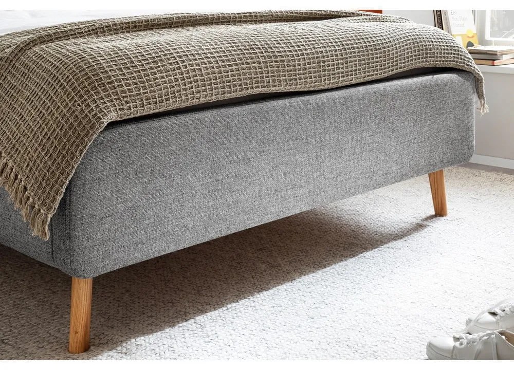 Сиво двойно легло 180x200 cm тапицирано с място за съхранение с включена подматрачна рамка Lotte – Meise Möbel