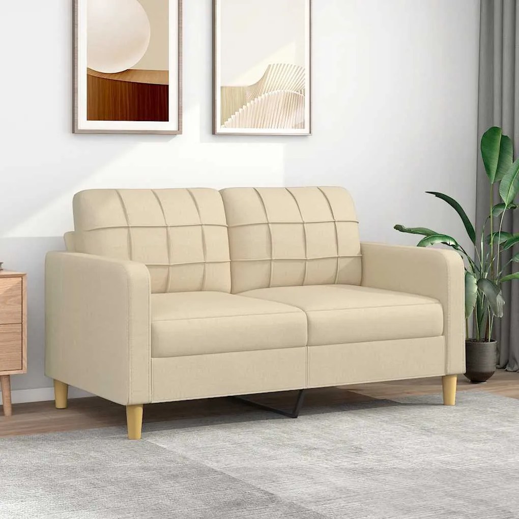 359093 vidaXL 2-местен диван, кремав, 140 см, текстил