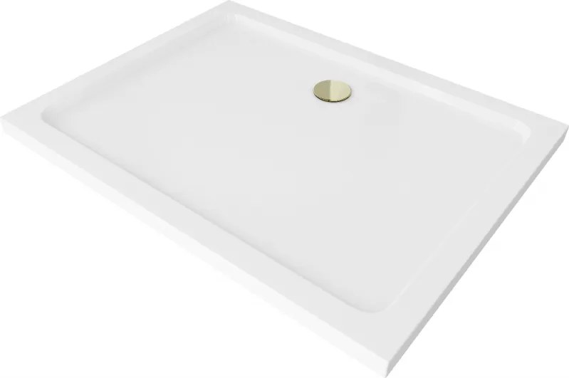 Mexen Flat правоъгълен плосък душ корито 110 x 80 см, бял, златен сифон - 40108011G