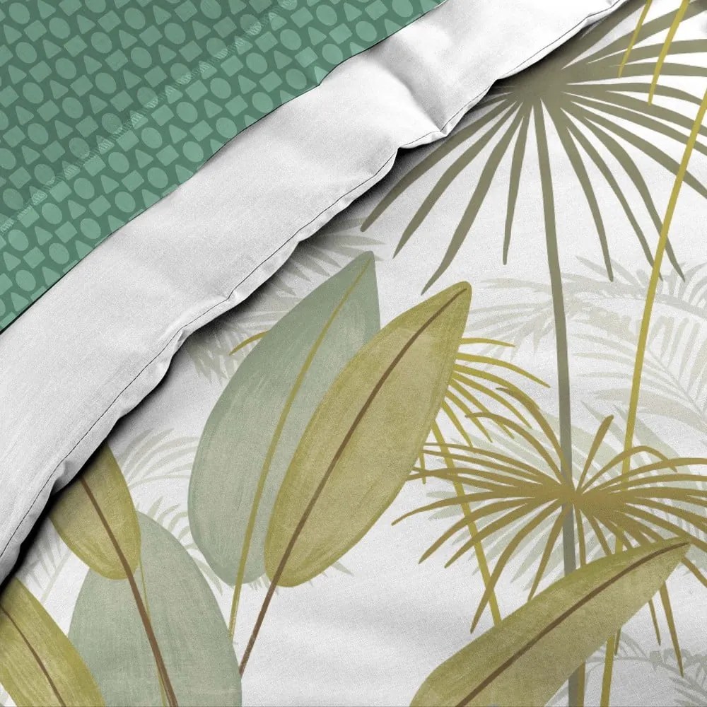 Бяло/зелено двойно удължено памучно спално бельо с включен долен чаршаф 6 части 240x220 cm Otika – douceur d'intérieur