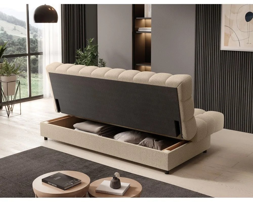 Бежов разтегателен диван с място за съхранение от букле 197 cm Clareta – ELTAP