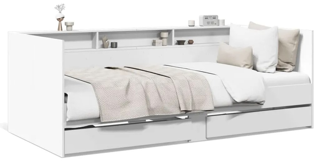 3280846 vidaXL Дневно легло с чекмеджета, без матрак, бяло 90x200 см