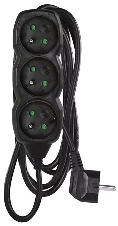 Удължителен кабел 3-извода, 3 м, черен