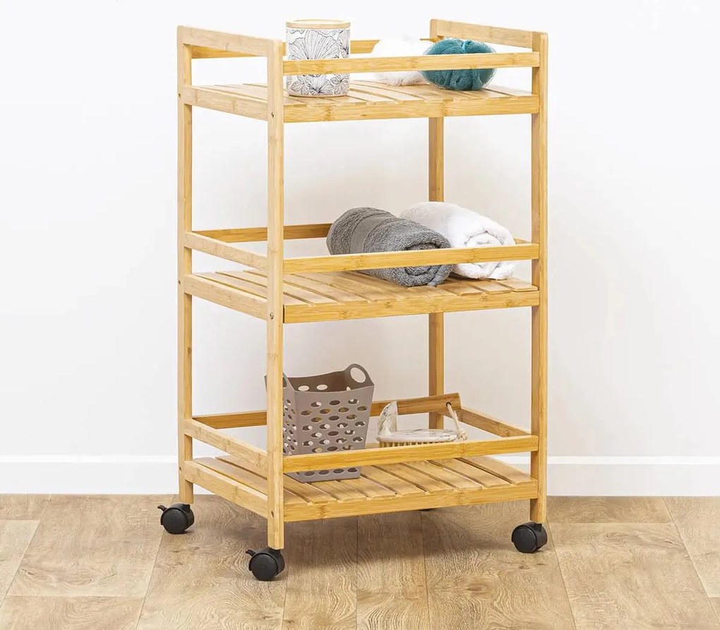 Кухненска количка 5five Linha, Средна, Бамбук, 3 нива