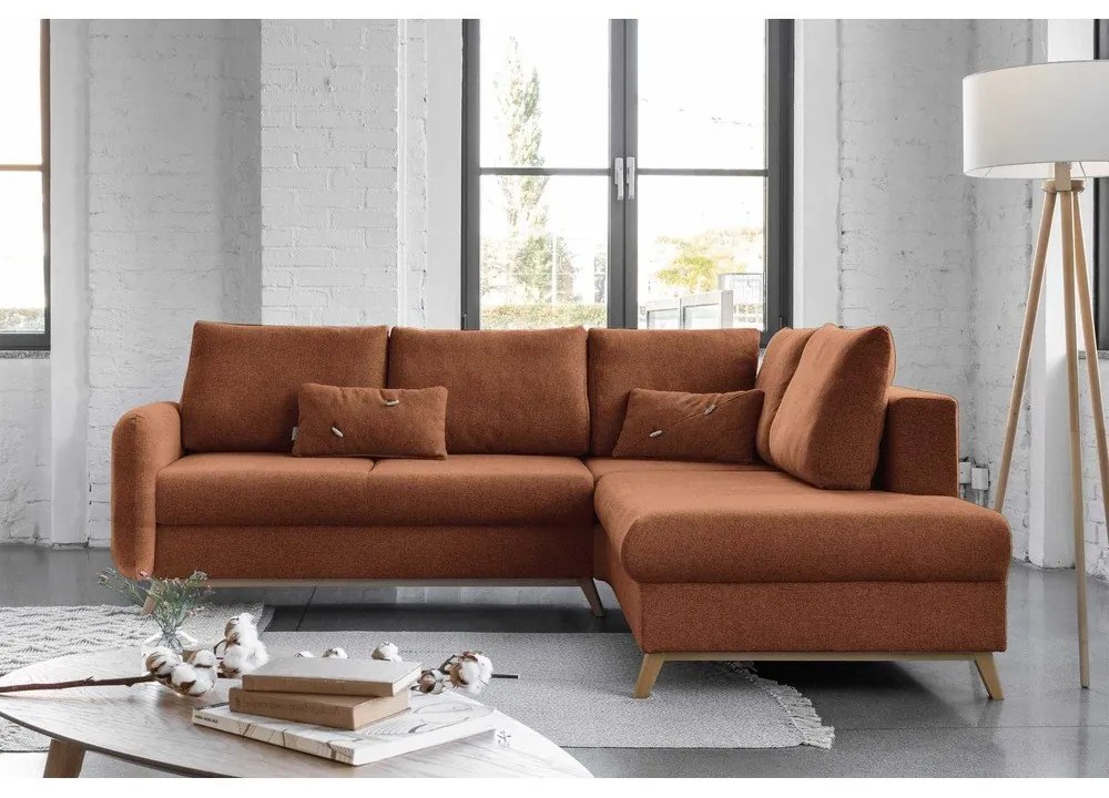 Оранжев ъглов разтегателен диван десен ъгъл Scandic Lagom - Miuform
