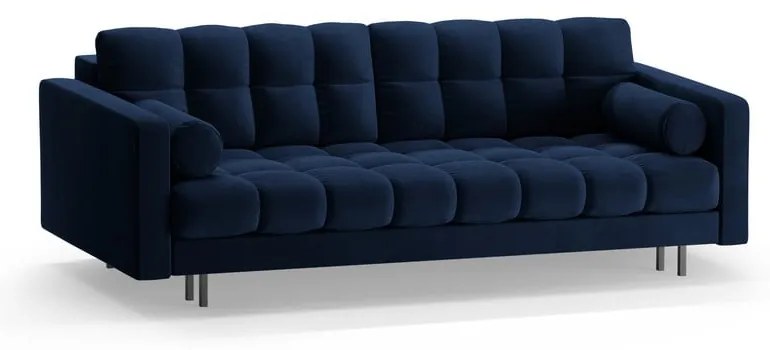 Тъмносин кадифен разтегателен диван с място за съхранение 222 cm Bali – Cosmopolitan Design