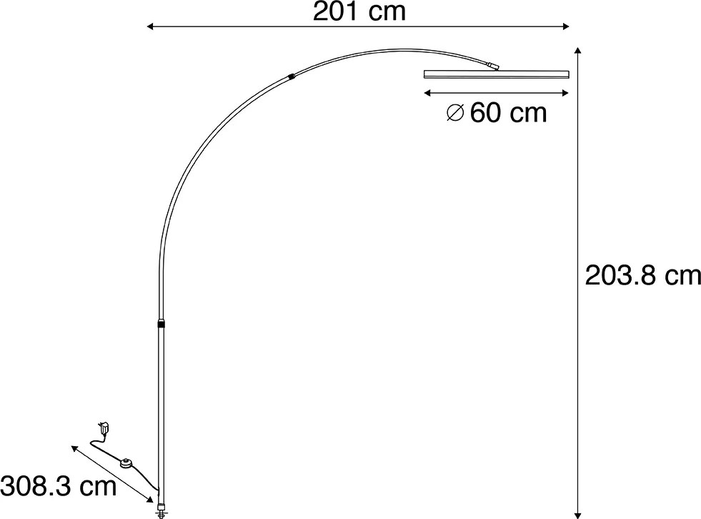 Дизайнерска дъгова подова лампа златиста с LED 3-степенно димиране - Anello