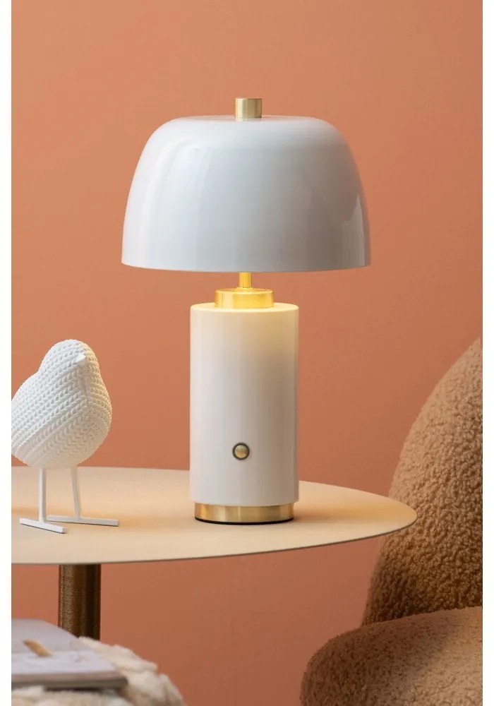 Бяла LED затъмняваща се настолна лампа с метален абажур (височина 30 cm) Freya – Leitmotiv