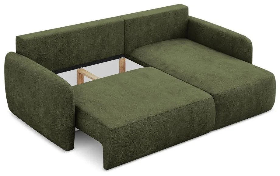 Зелен шенилов разтегателен ъглов диван с място за съхранение (десен ъгъл) Lilo – Makamii