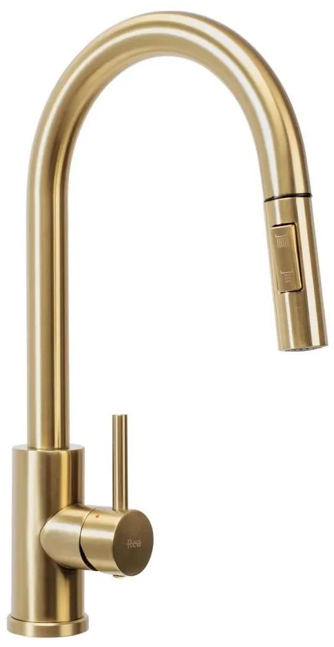 REA-B9148 - Смесител за кухненска мивка с изтегляща се душ-лейка FRESH 39,5 cm четкано злато